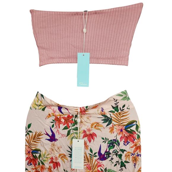 SHORE Pink Tube Top Tropical Palazzo Pants SET‎ sz XS Resortwear NWT MSRP $256 - Picture 3 of 5